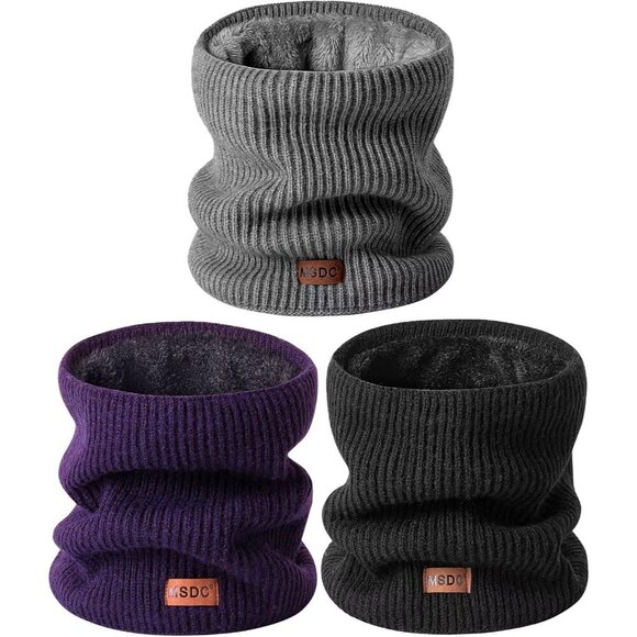 Men Warmer Black Purple dark Grey 3-Pack Neck Thermal Fleece Cold Weather